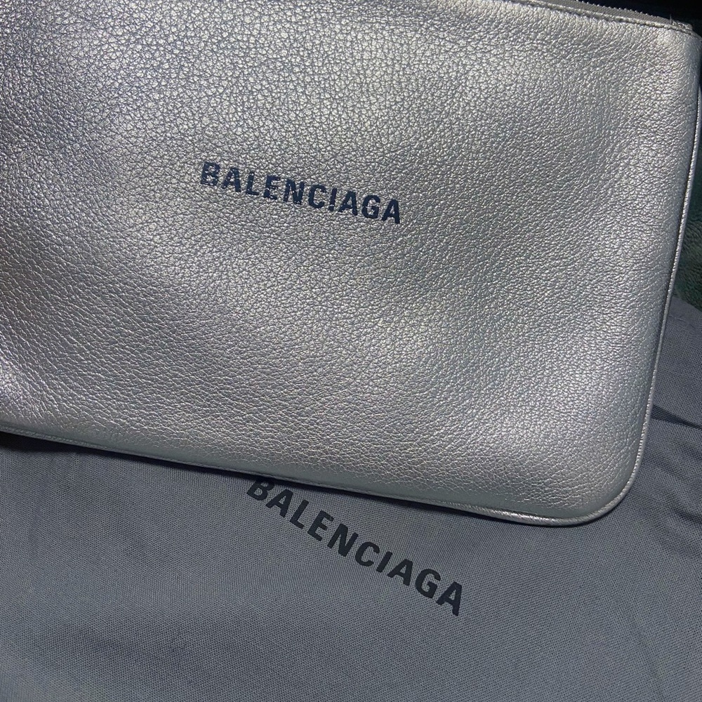 Balenciaga silver leather pouch